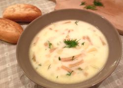 Fazuľková polievka smotanová so zemiakmi a kôprom. Recept originálny domáci nakyslo.