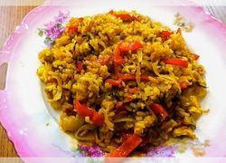 Recept na čínske jedlá s ryžou s paradajkou a paprikou, rizoto zeleninové